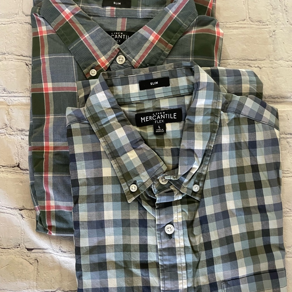 Men's J Crew Mercantile Blue Plaid Shirts Bundle